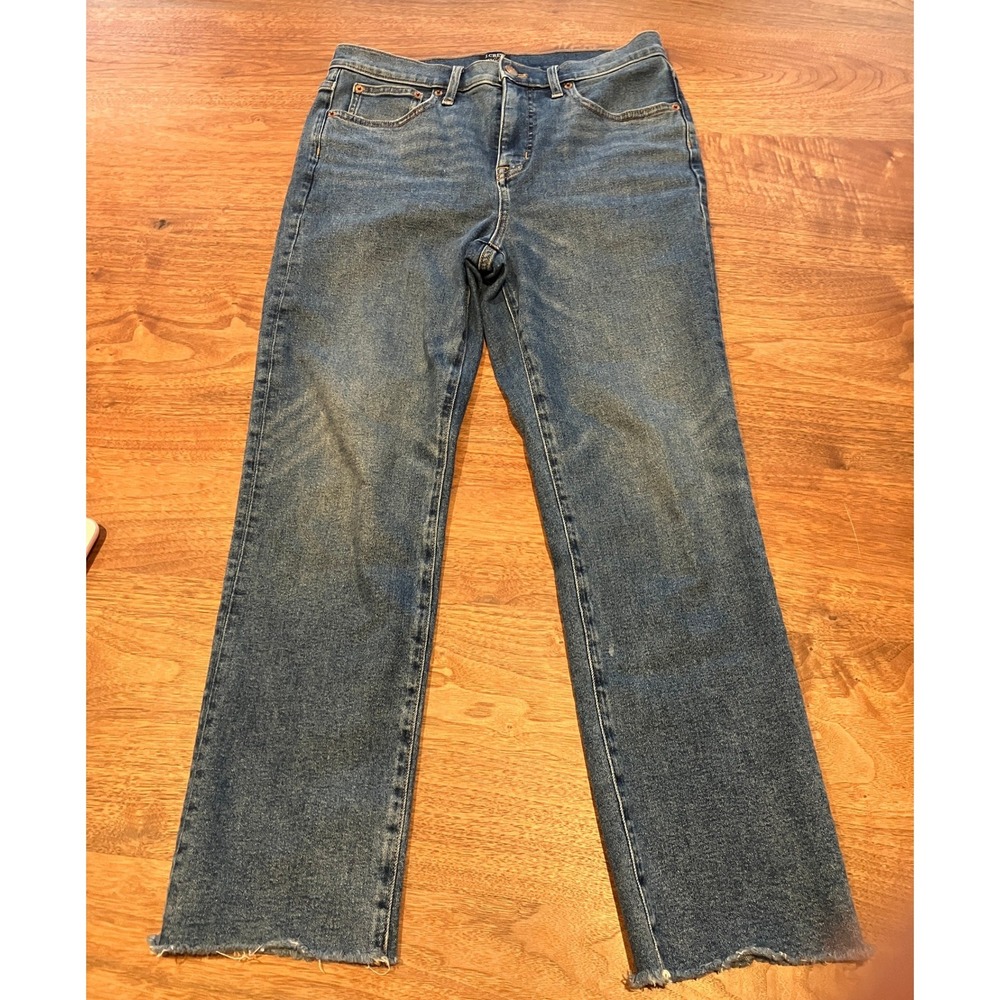 J.Crew Essential Straight Jeans Size 28 Medium Wash Raw Hem High Rise Denim
